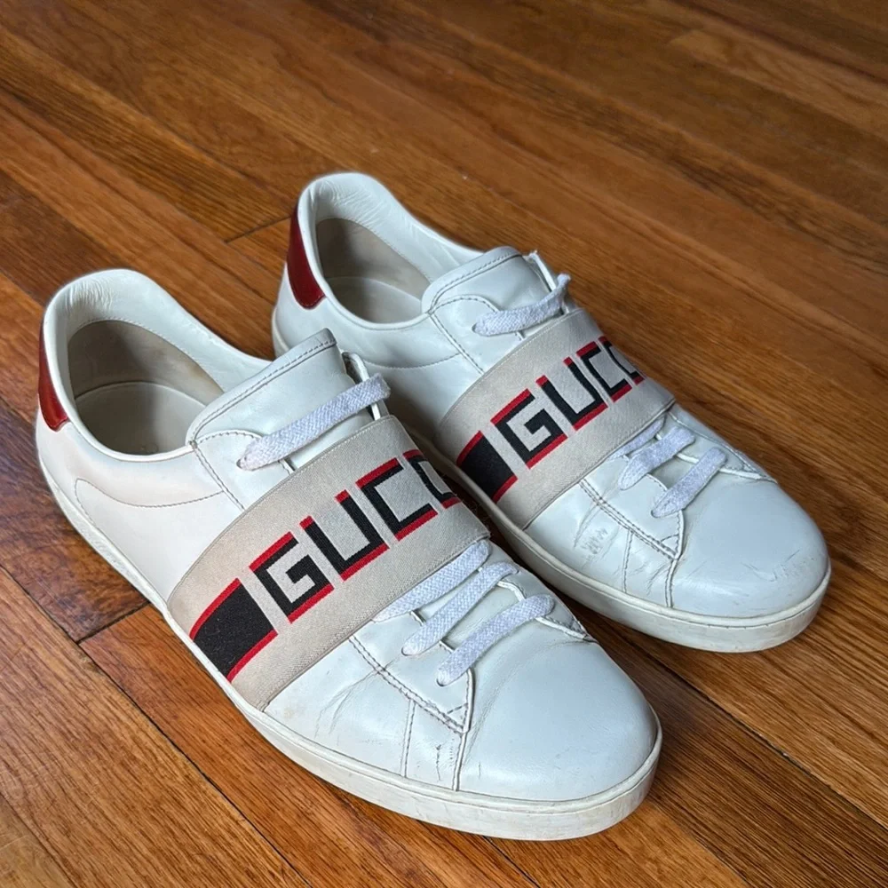 Gucci White Sneakers with Logo Strap - Picture 2 of 8